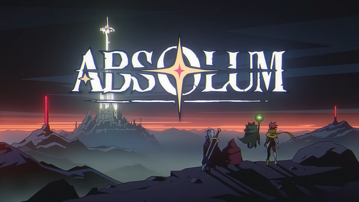 Absolum key art showing fantasy warriors battling in a shattered magical world