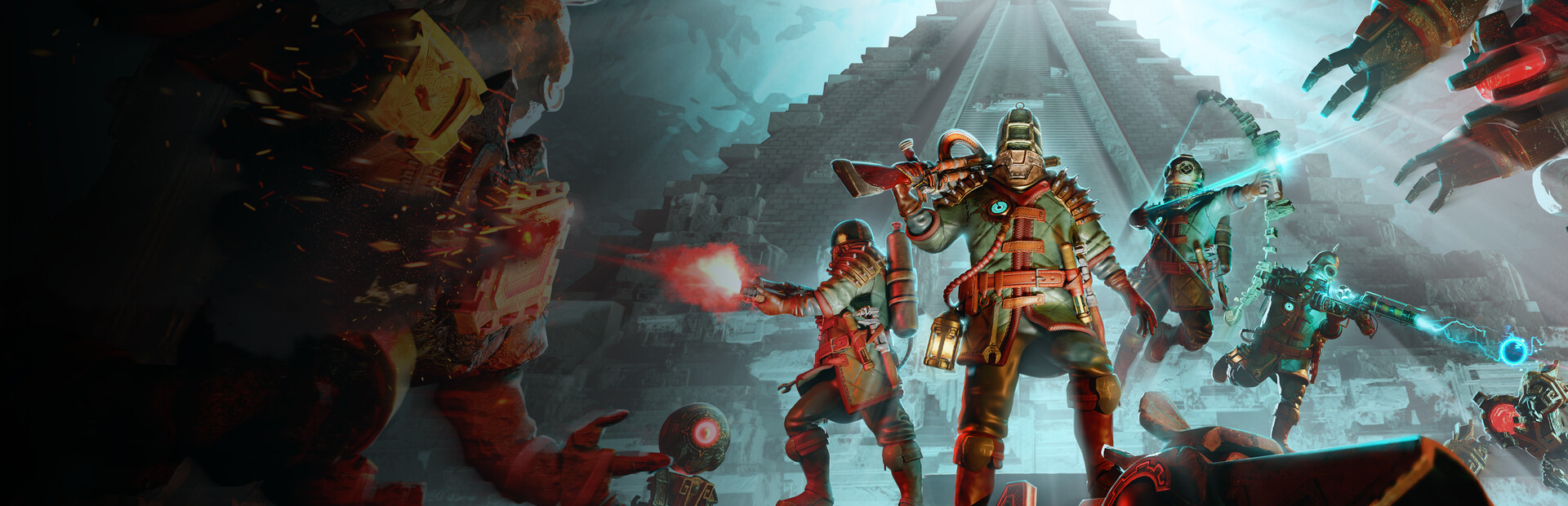 Abyssus key art showing a diver armed with futuristic weapons in an underwater sunken civilization