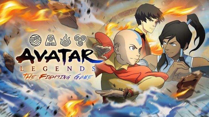 Avatar Legends: The Fighting Game key art featuring Aang, Korra, Zuko, Katara, and Toph