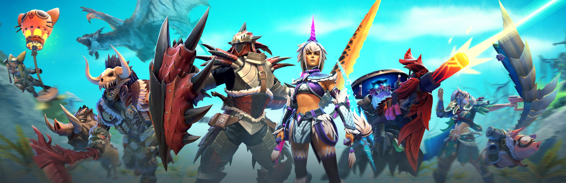 Dota 2 Dark Carnival key art featuring Ringmaster's circus train and mechanical heroes