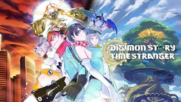 Digimon Story: Time Stranger key art featuring Digimon characters against a digital world backdrop