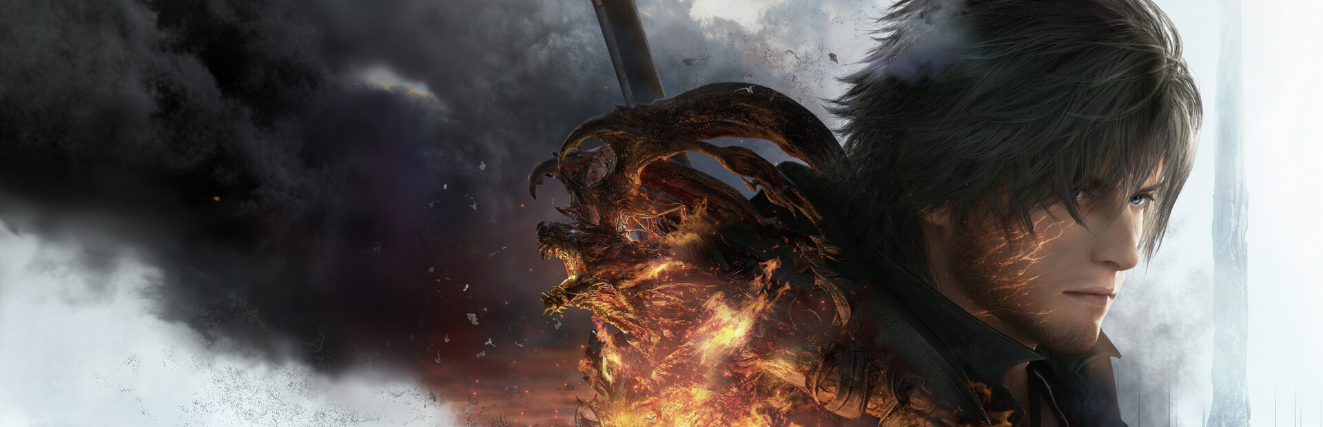 Final Fantasy XVI key art with Clive Rosfield and the Phoenix Eikon