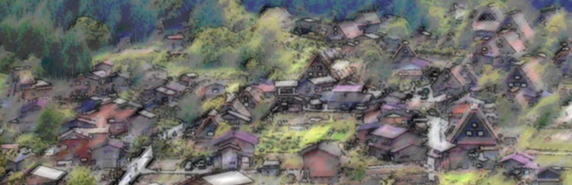 Higurashi When They Cry Hou key art showing the rural village of Hinamizawa