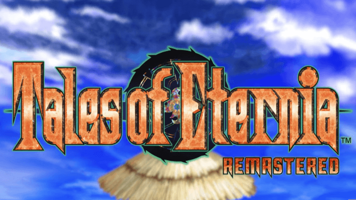 Tales of Eternia Remastered key art featuring Reid, Farah, Meredy, and the main cast