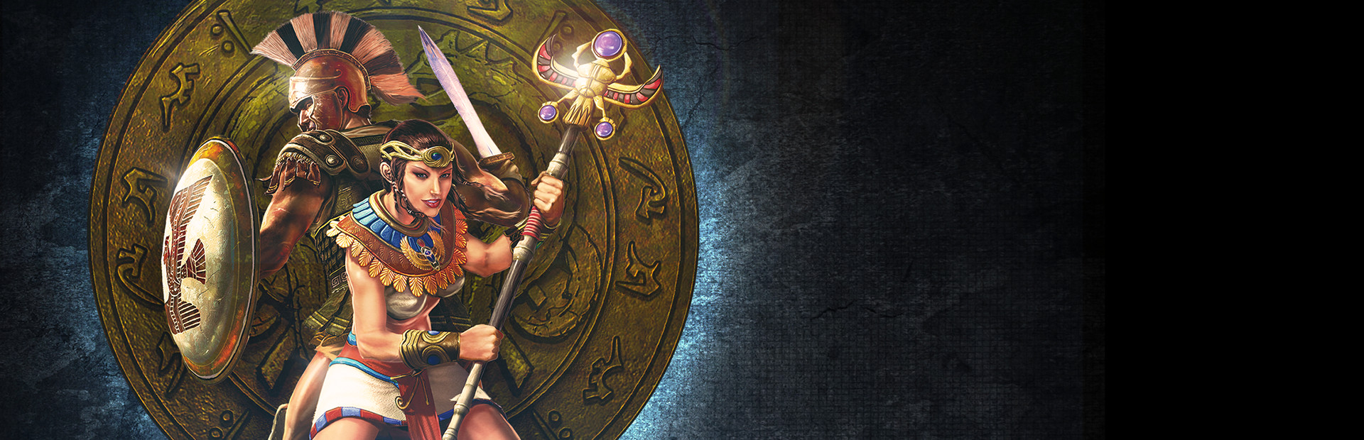 Titan Quest Anniversary Edition key art with a hero facing mythological monsters